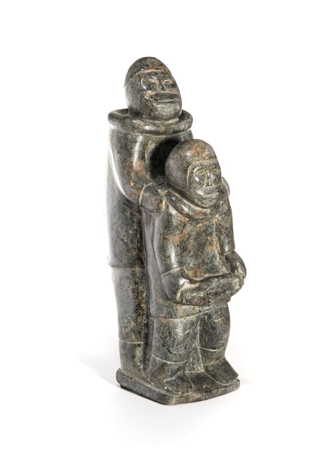 UNIDENTIFIED INUIT ARTIST, EASTERN CANADIAN ARCTIC, Standing Father and Child with Kudlik, 1970s