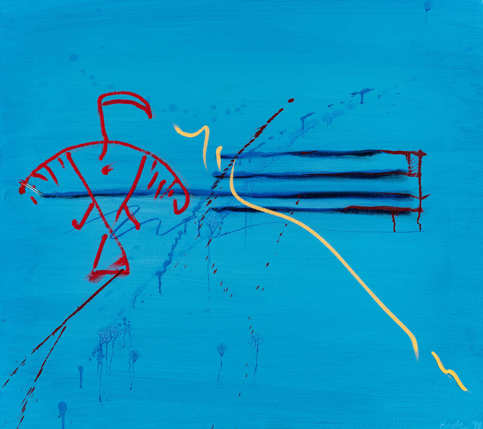 ROBERT HOULE, R.C.A. (1947-) NAHKAWININIWAK (SAULTEAUX / PLAINS OJIBWAY), Untitled (Abstract with Thunderbird on Blue), 1998