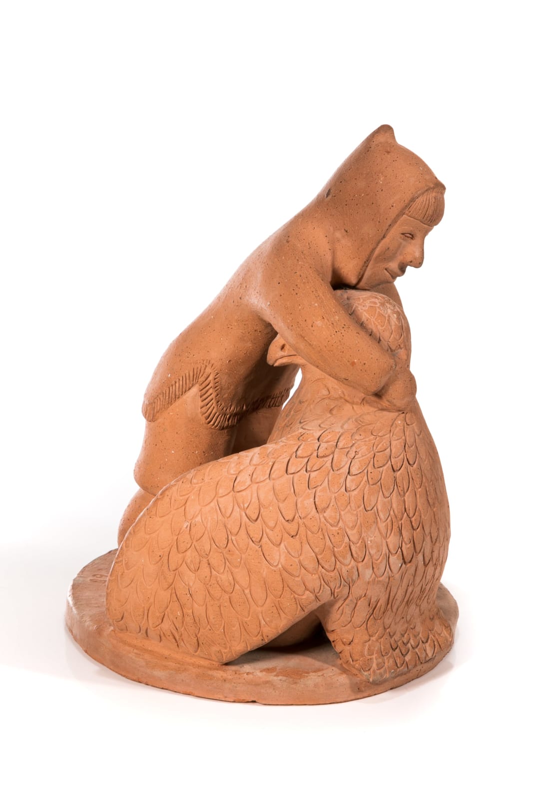 LAURENT AKSADJUAK (1935-) KANGIQLINIQ (RANKIN INLET), Inuk Embracing a Snowy Owl, February 8, 1968