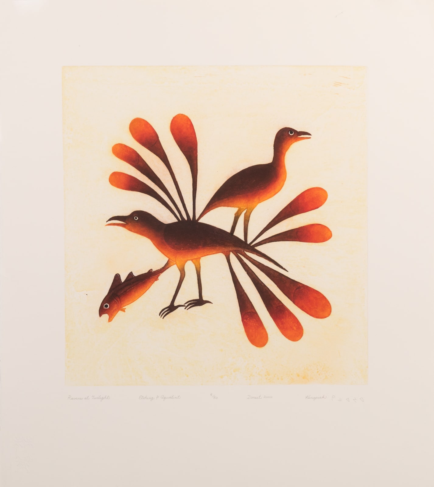 KENOJUAK ASHEVAK, C.C., R.C.A. (1927-2013) KINNGAIT (CAPE DORSET), Ravens at Twilight, 2000 #13