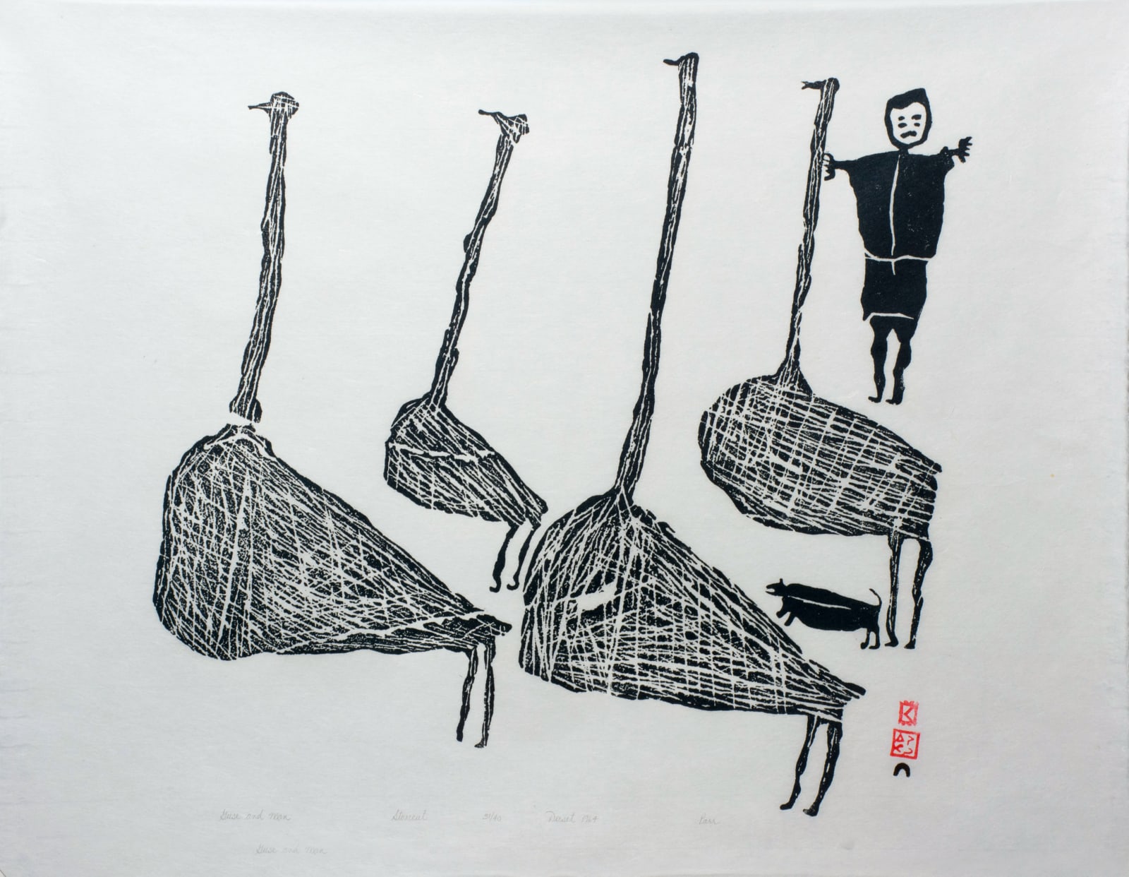PARR (1893-1969) KINNGAIT (CAPE DORSET), Geese and Man, 1964 (1994 #41)