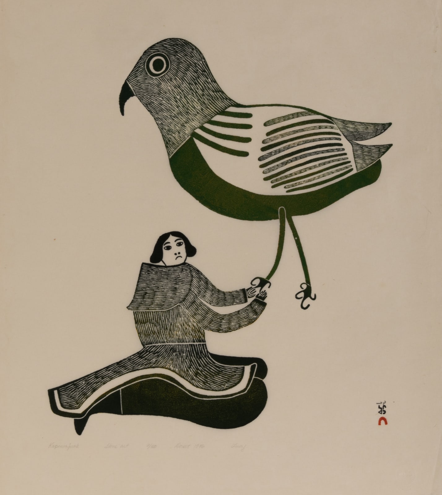 LUCY QINNUAYUAK (1915-1982) KINNGAIT (CAPE DORSET), Kopinoajuak (Big Bird), 1976 #44