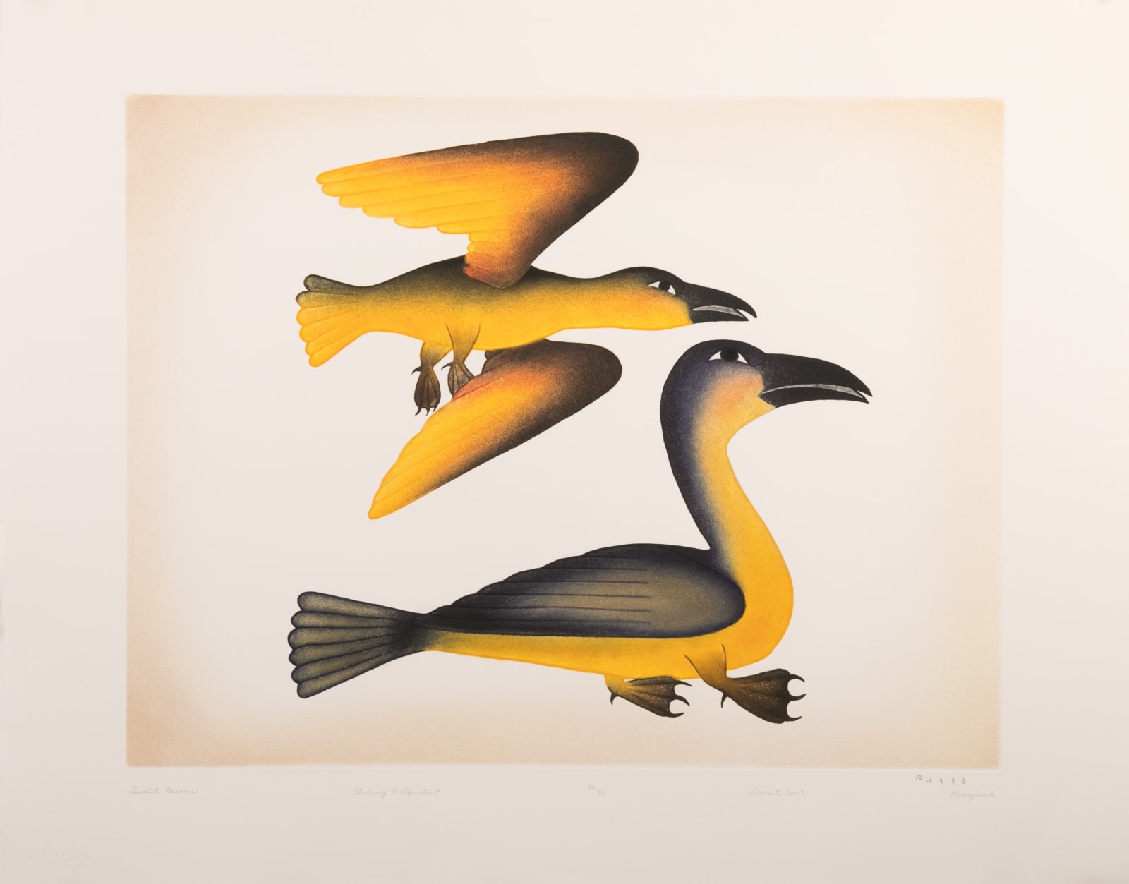 KENOJUAK ASHEVAK, C.C., R.C.A. (1927-2013) KINNGAIT (CAPE DORSET), Sunlit Ravens, 2009 #10