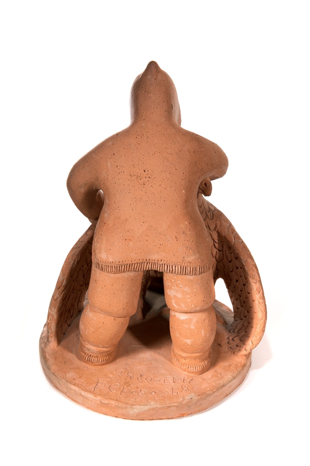 LAURENT AKSADJUAK (1935-) KANGIQLINIQ (RANKIN INLET), Inuk Embracing a Snowy Owl, February 8, 1968