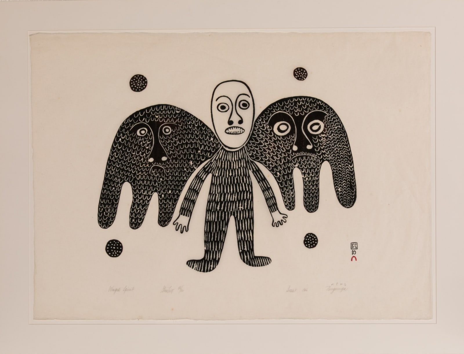 NINGEEUGA OSHUITOQ (1918-1980) KINNGAIT (CAPE DORSET), Winged Spirit, 1966 #72