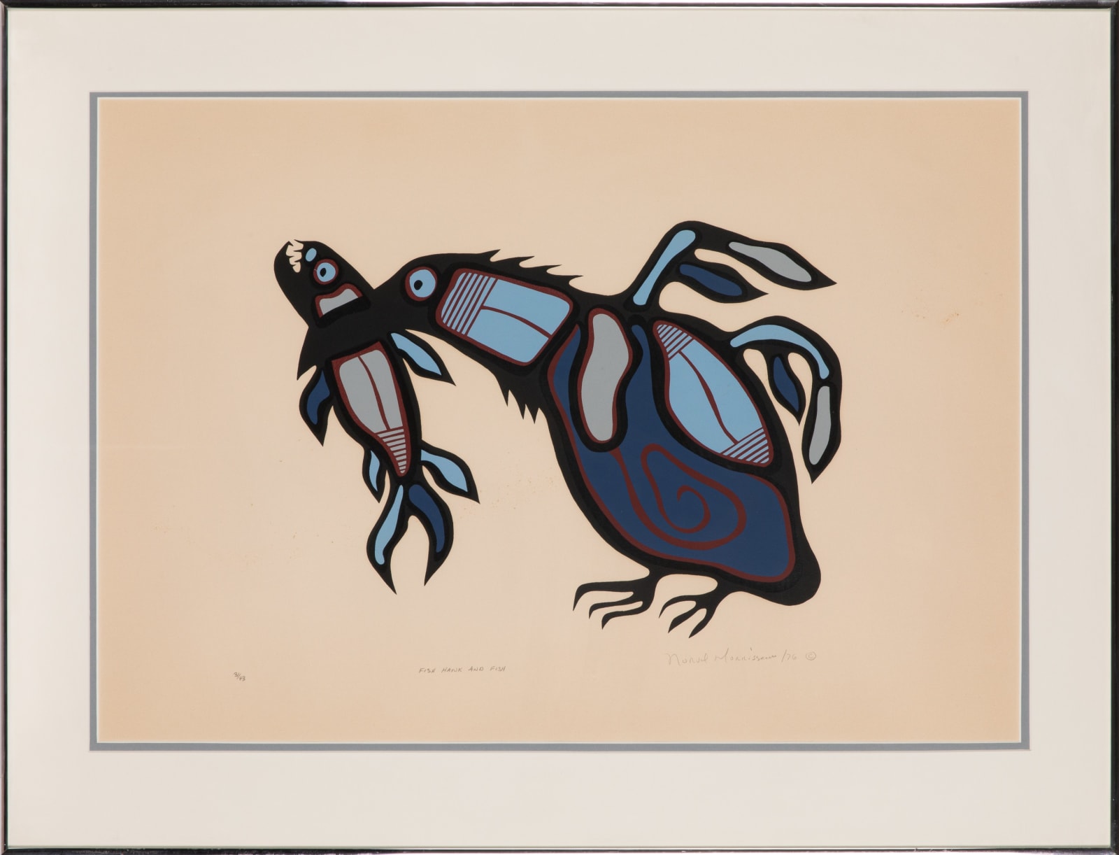 NORVAL MORRISSEAU, C.M. (1931-2007) ANISHINAABE (OJIBWE), Fish Hawk and Fish, 1976