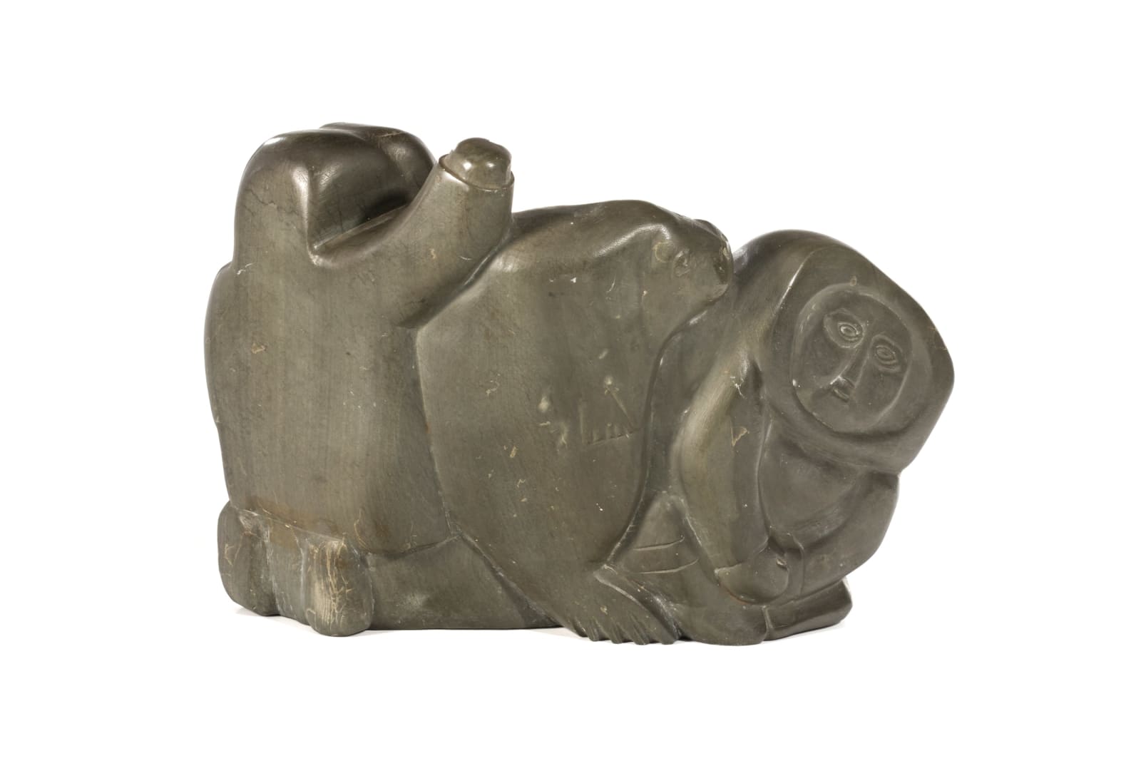 SIMEONIE ITTOSHAT (1915-D?) KUUJJUARAAPIK (GREAT WHALE RIVER), Hunters with Seal, mid 1970s