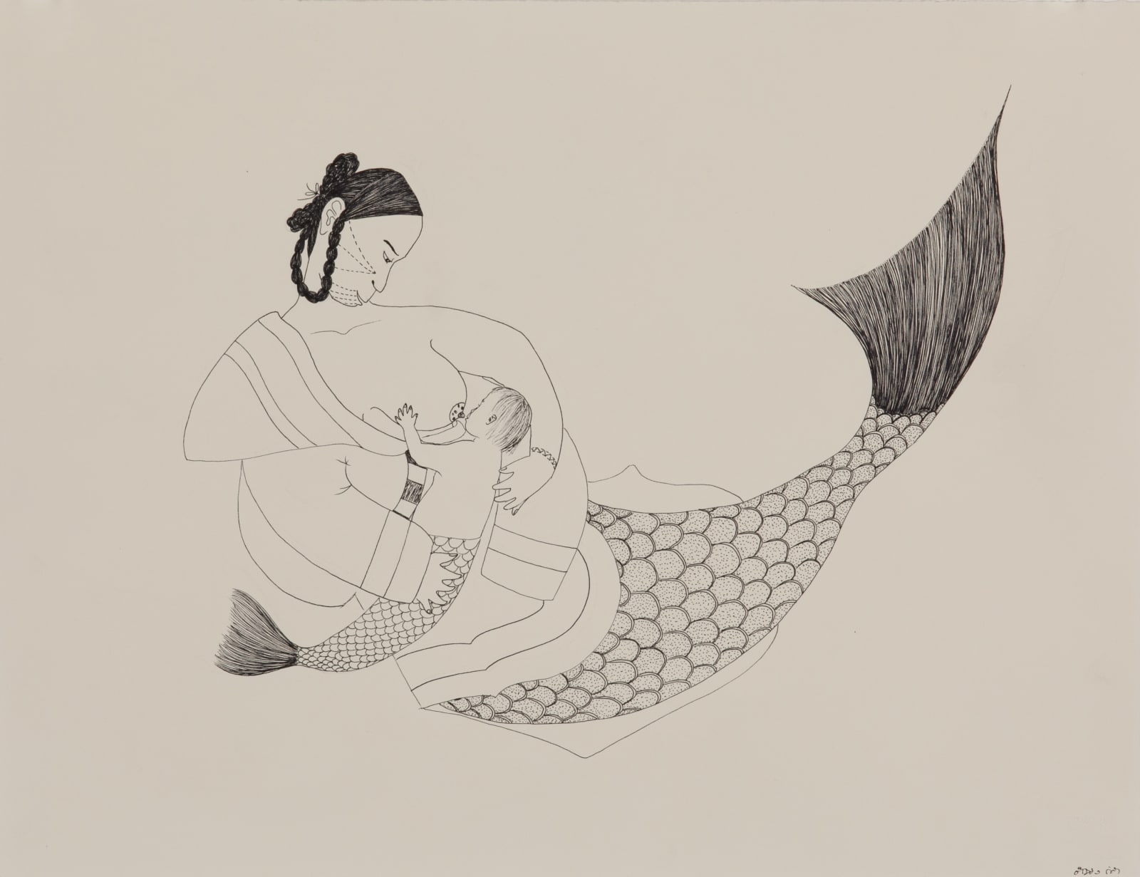 NINGIUKULU TEEVEE (1963-) KINNGAIT (CAPE DORSET), Tattooed Sedna Feeding Child, 2004/05