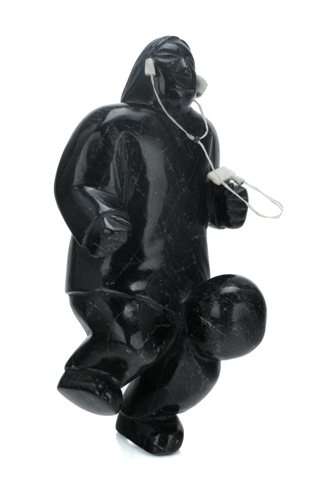 PITSEOLAK QIMIRPIK (1986-) KINNGAIT (CAPE DORSET), Inuk with Soccer Ball and MP3 Player, 2019