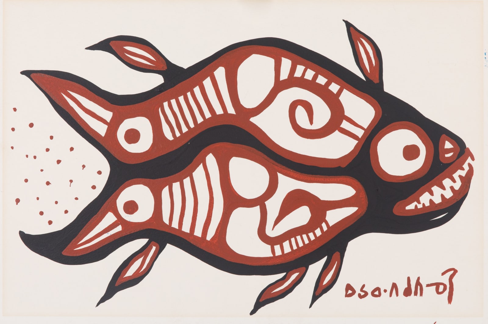 NORVAL MORRISSEAU, C.M. (1931-2007) ANISHINAABE (OJIBWE), Spawning Fish With Two Birds, mid-1960s