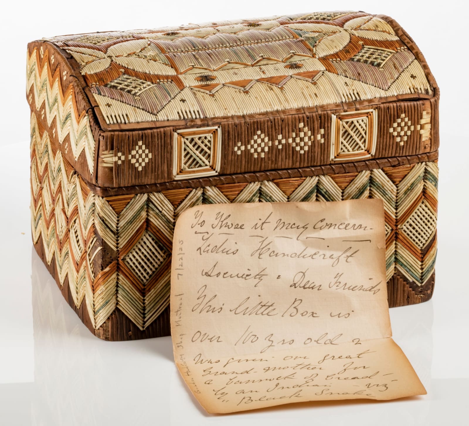 UNIDENTIFIED MI'KMAQ ARTIST, Quillwork Lidded Box, c. 1850