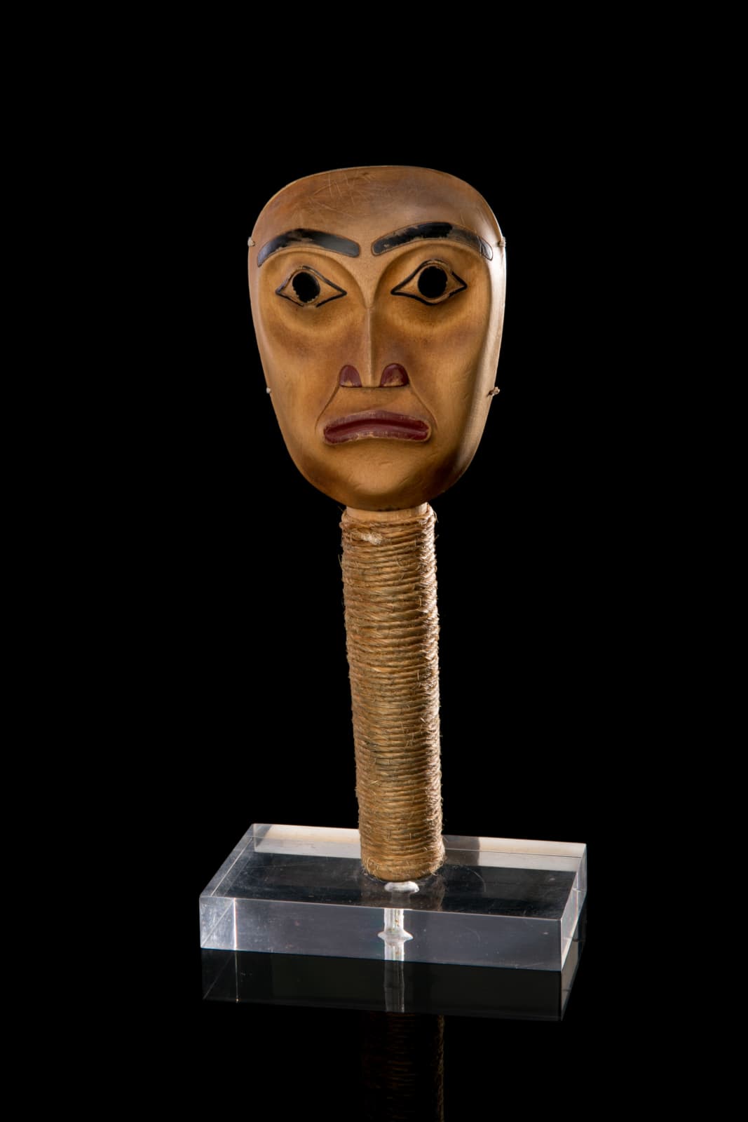 UNIDENTIFIED MAKER, Possibly NISGA'A or GITXSAN, Relief Carved Rattle with Opposing Faces, late 1970s - 1980s