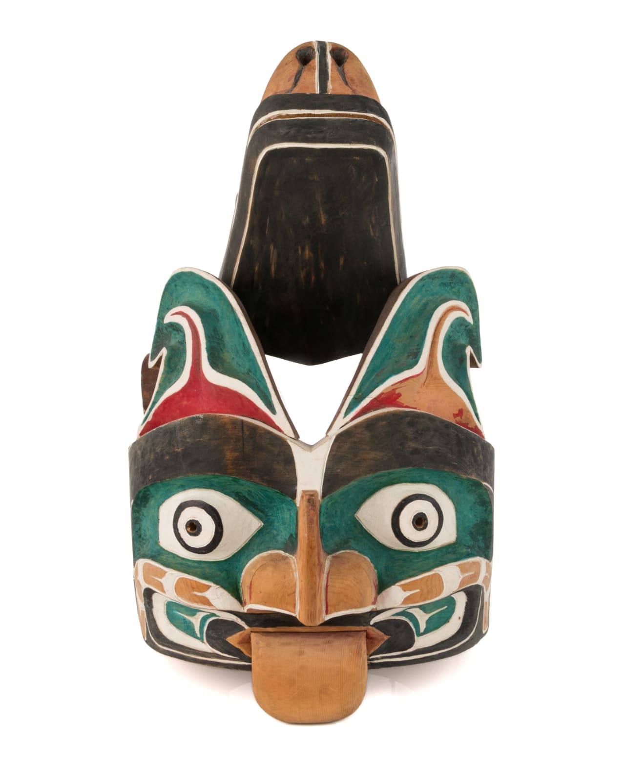 GEORGE BEE, KWAKWA̱KA̱ʼWAKW, Model Bentwood Hat of Sisiyutł (Sisiutl / Sea Serpent) with Wolf , mid-late 1980s