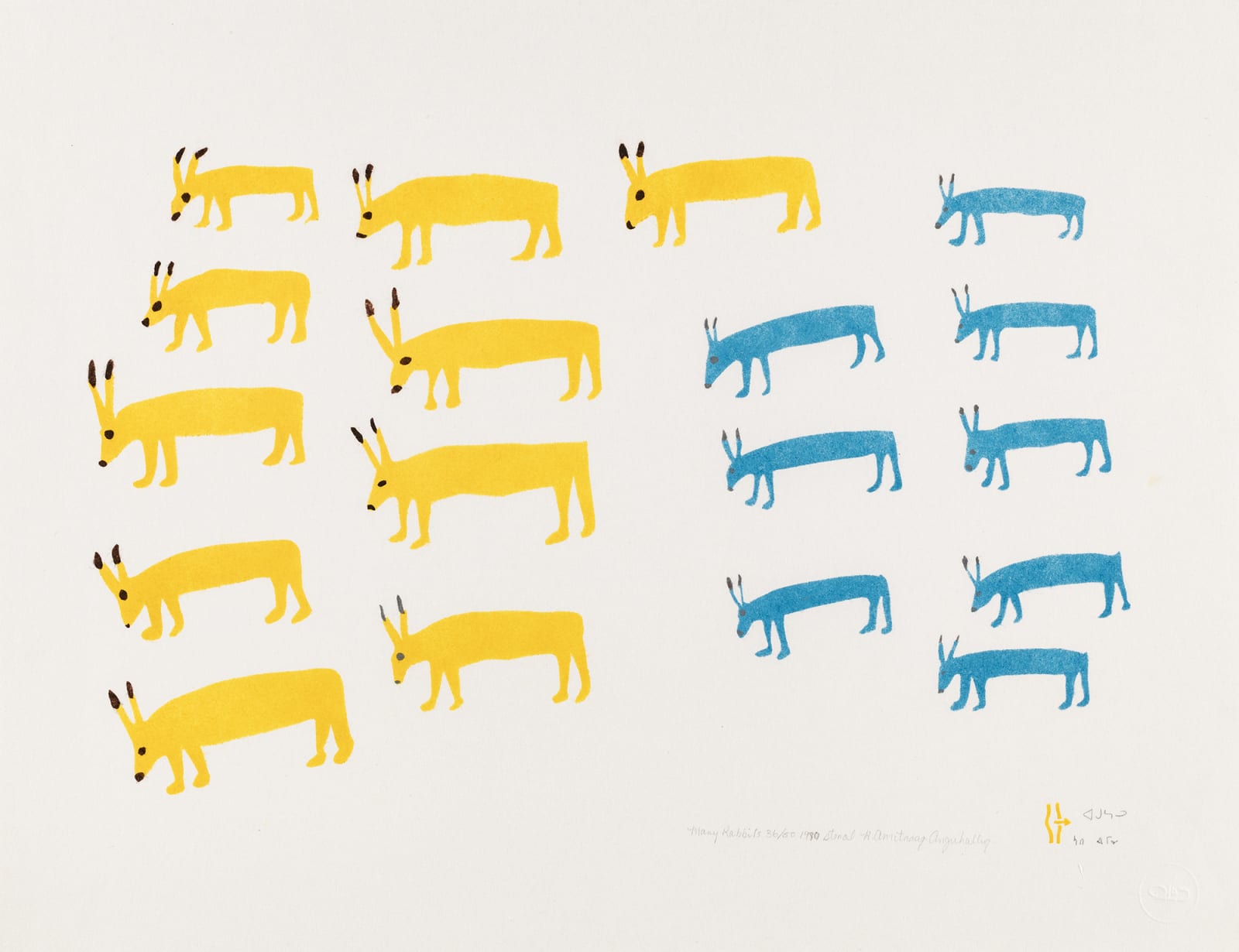 LUKE ANGUHADLUQ (1895-1982) QAMANI’TUAQ (BAKER LAKE), Many Rabbits, 1980 #2