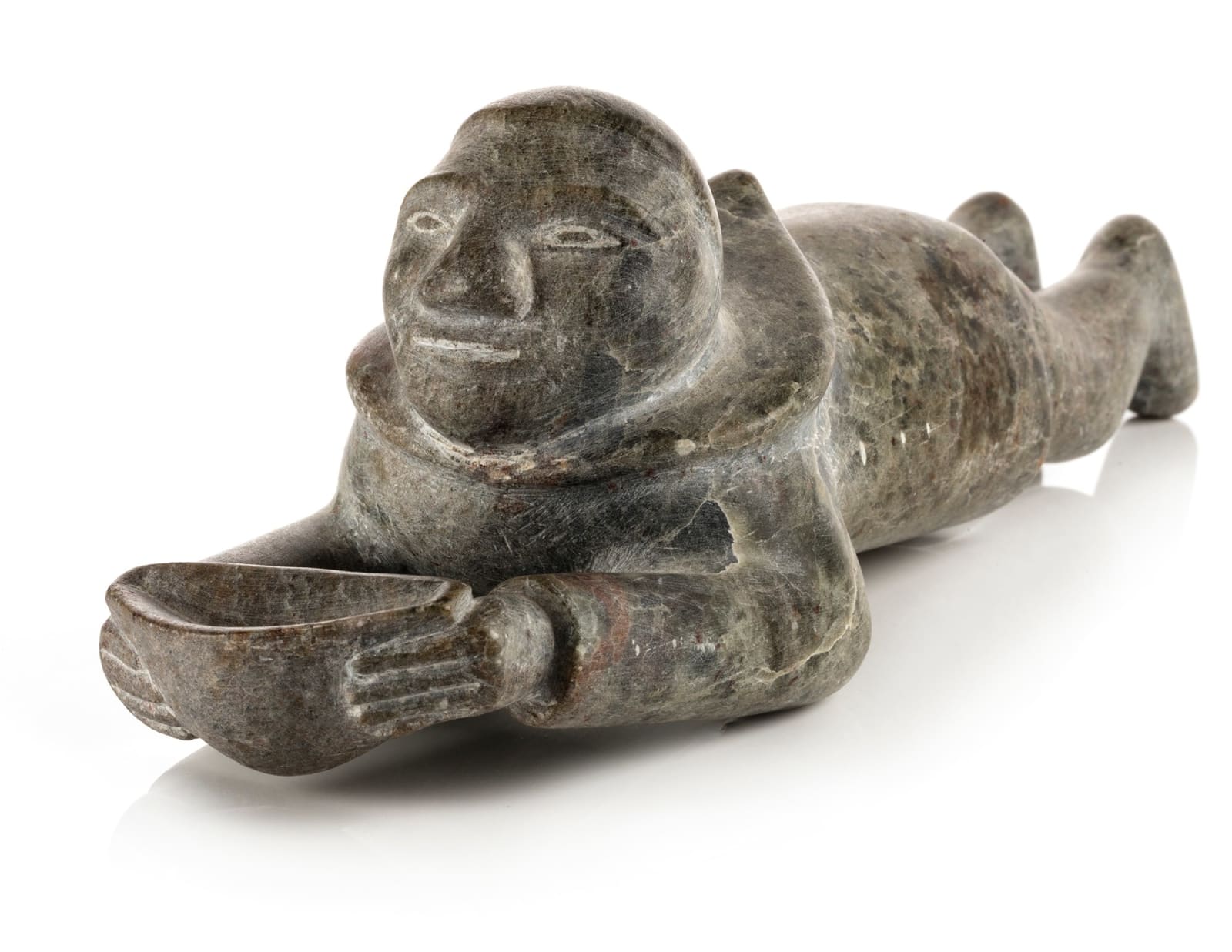 KENOJUAK ASHEVAK, C.C., R.C.A. (1927-2013) KINNGAIT (CAPE DORSET), Man with Qulliq, and Seal, 1964