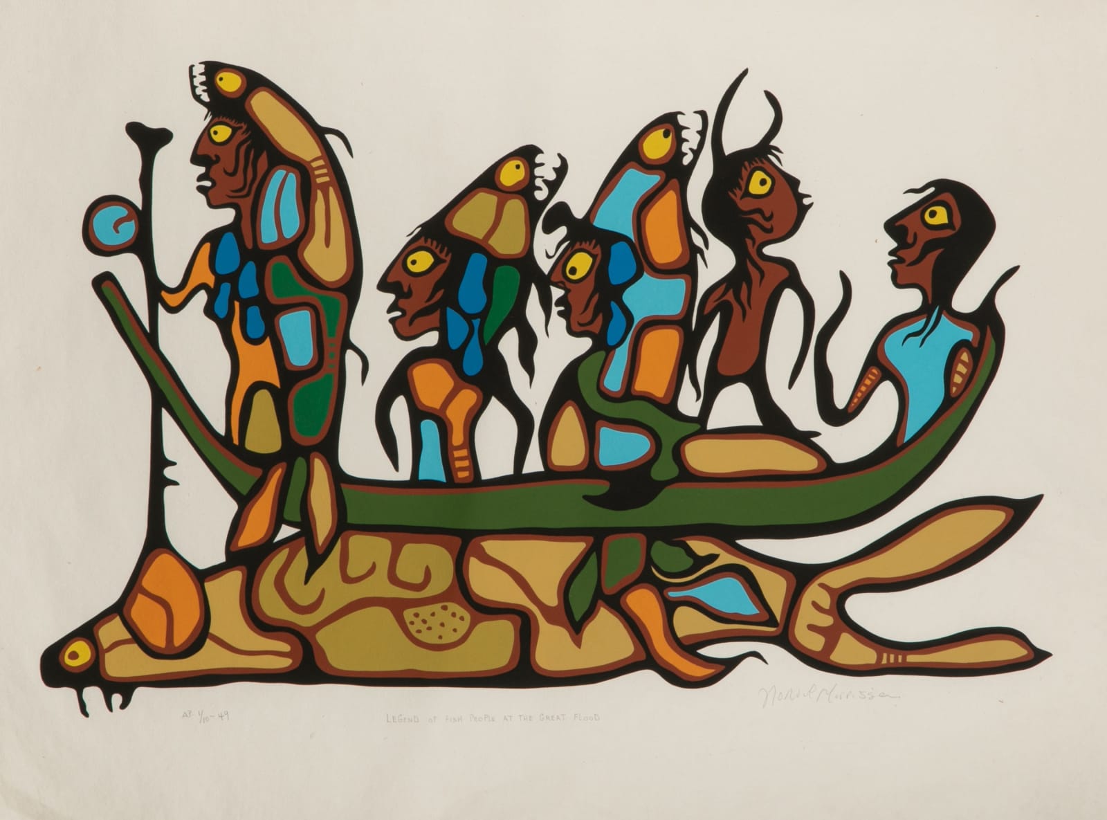 NORVAL MORRISSEAU, C.M. (1931-2007) ANISHINAABE (OJIBWE), The Legend of the Fish People at the Great Flood, c. 1980 or later