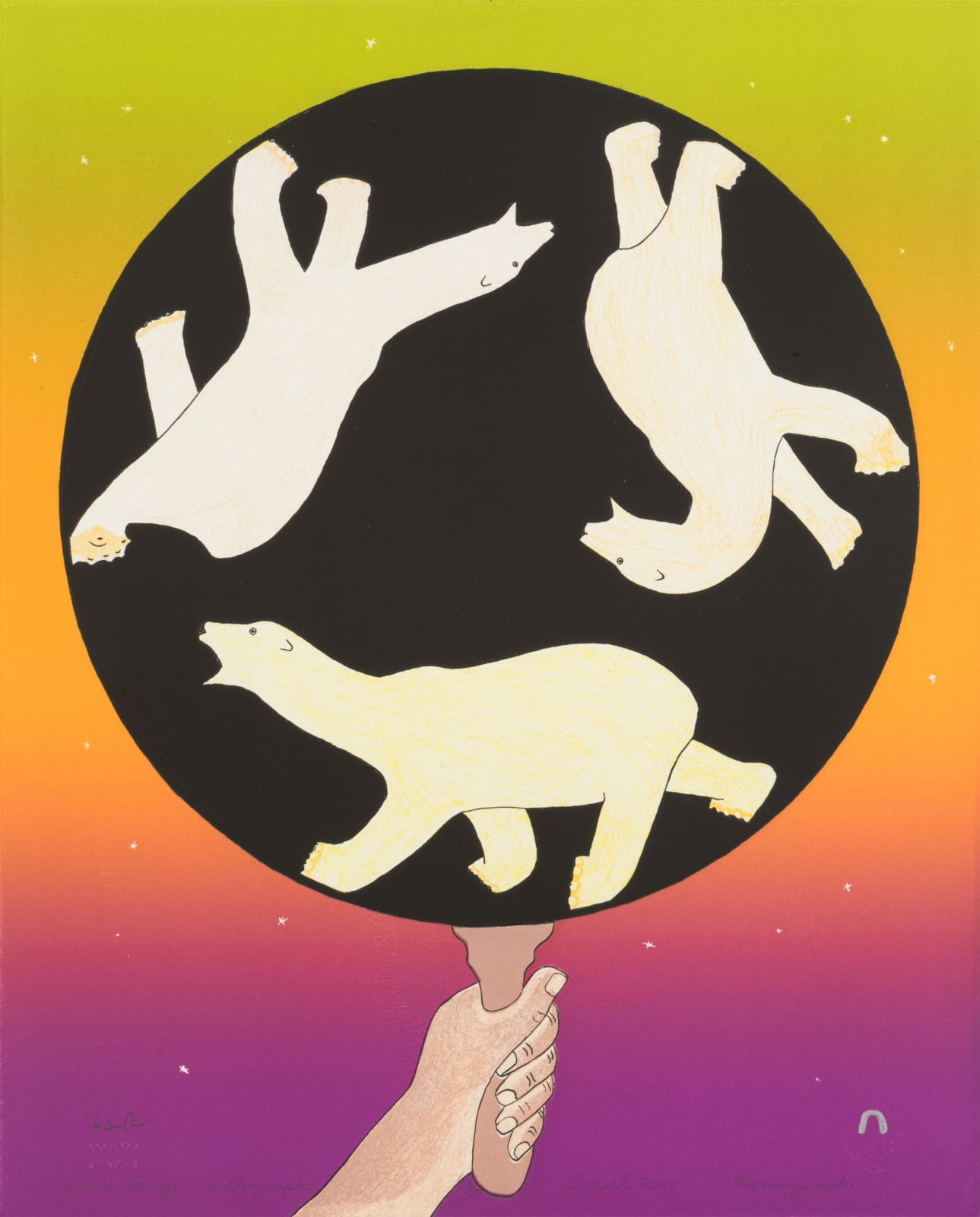 KANANGINAK POOTOOGOOK, R.C.A. (1935-2010) KINNGAIT (CAPE DORSET), Drum Song, 2010 #3