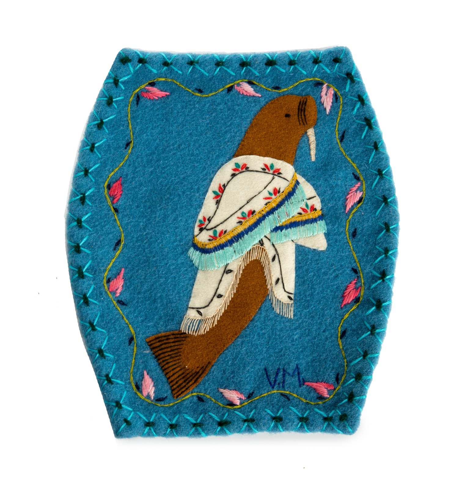 VERONICA KADJUAK MANILAK (1935-) KANGIQLINIQ (RANKIN INLET), Untitled Wall Hanging (Swimming Walrus in A Floral Amautiq), c. 1980s