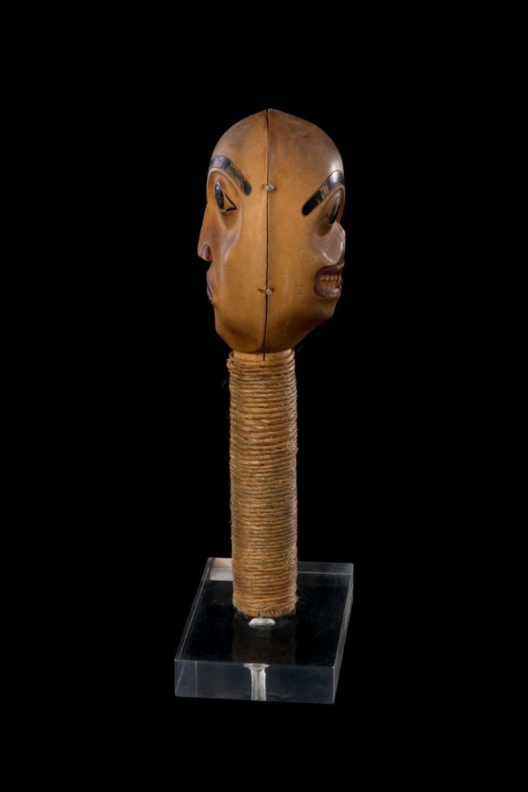 UNIDENTIFIED MAKER, Possibly NISGA'A or GITXSAN, Relief Carved Rattle with Opposing Faces, late 1970s - 1980s