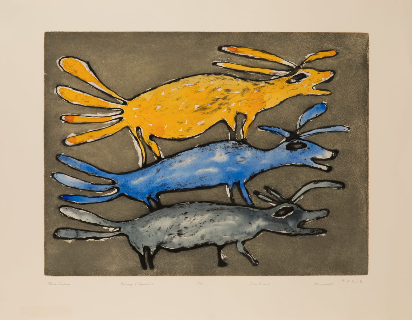 KENOJUAK ASHEVAK, C.C., R.C.A. (1927-2013) KINNGAIT (CAPE DORSET), Three Caribou, 2010 #16