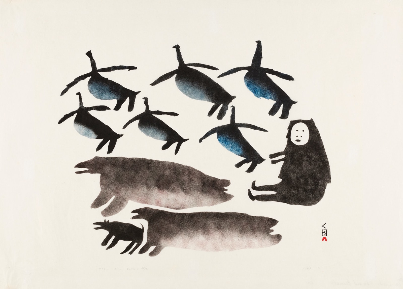 PARR (1893-1969) KINNGAIT (CAPE DORSET), Geese, Man, and Animals, 1963 #41