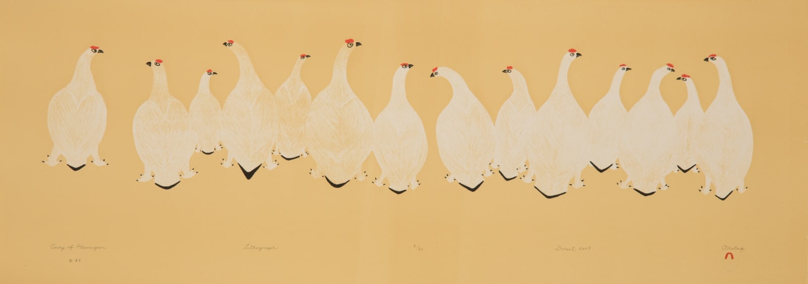OHOTAQ MIKKIGAK (1936-2014) KINNGAIT (CAPE DORSET), Covey of Ptarmigan, 2007 #25
