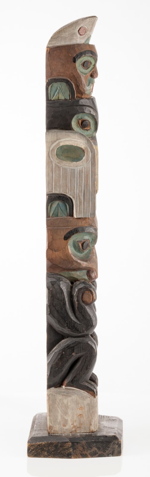 UNIDENTIFIED NUU-CHAH-NULTH or COAST SALISH ARTIST, Three-Figure Model Totem Pole, c. 1920