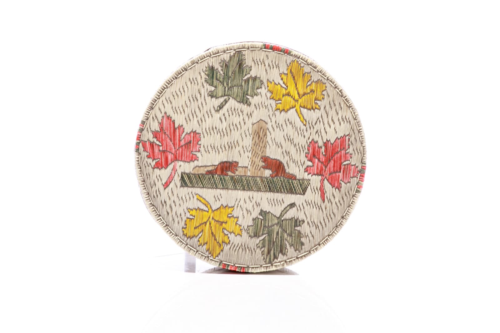 UNIDENTIFIED MAKER, ANISHINAABE, Circular Quill Box with Canadian Motifs, early 20th century