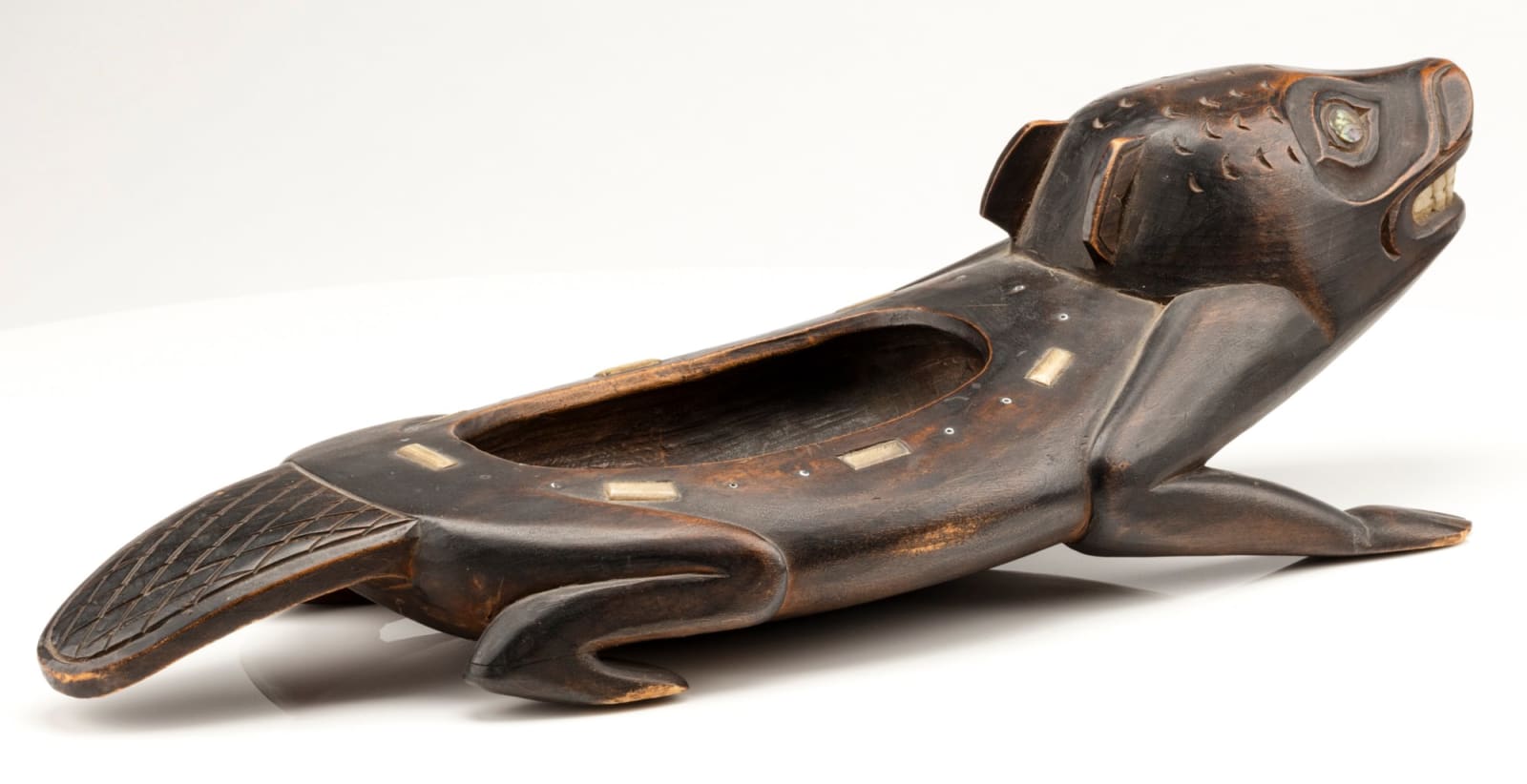 AUGUSTUS BEAN (1850-1926), TLINGIT, SITKA, ALASKA, Beaver Form Model Grease Bowl, c. 1890-1900