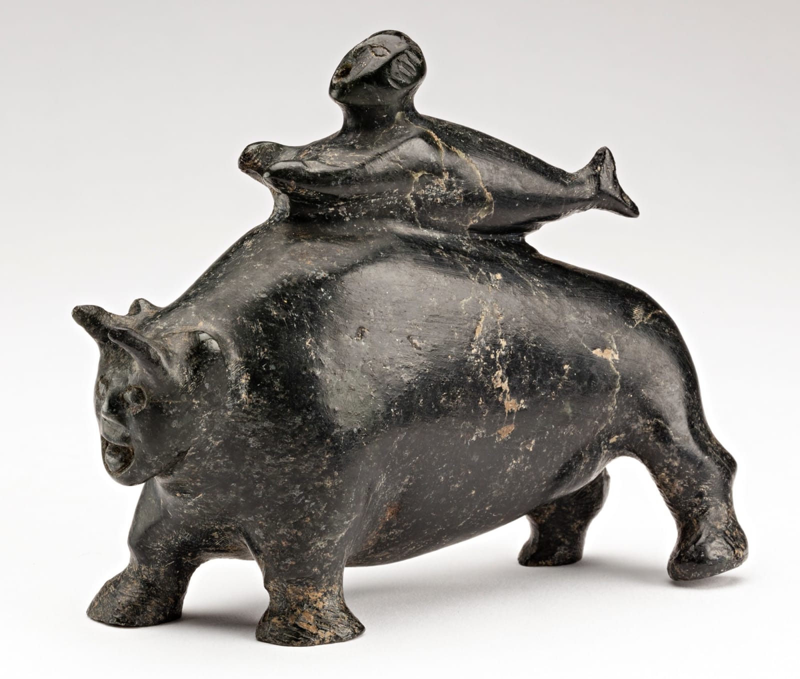 SALOMONIE JAW (1954-) KINNGAIT (CAPE DORSET), Fish Spirit and Muskox, 1965