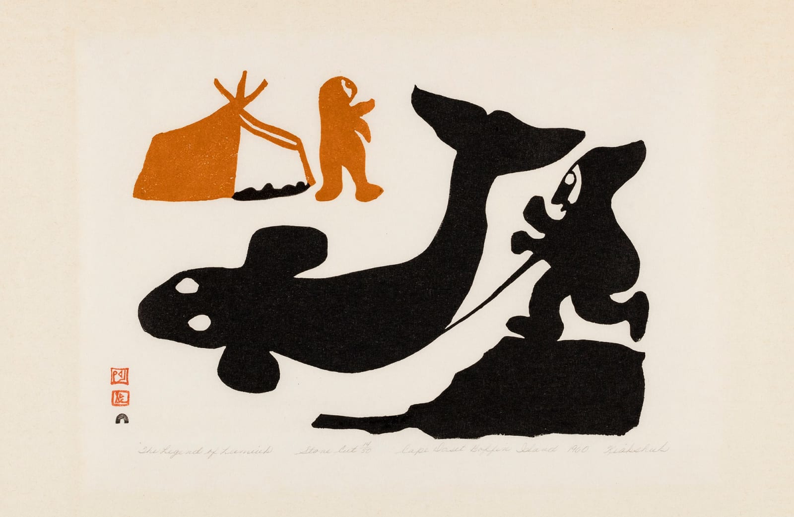 KIAKSHUK (1886-1966) KINNGAIT (CAPE DORSET), The Legend of Lumiuk, 1960 #3