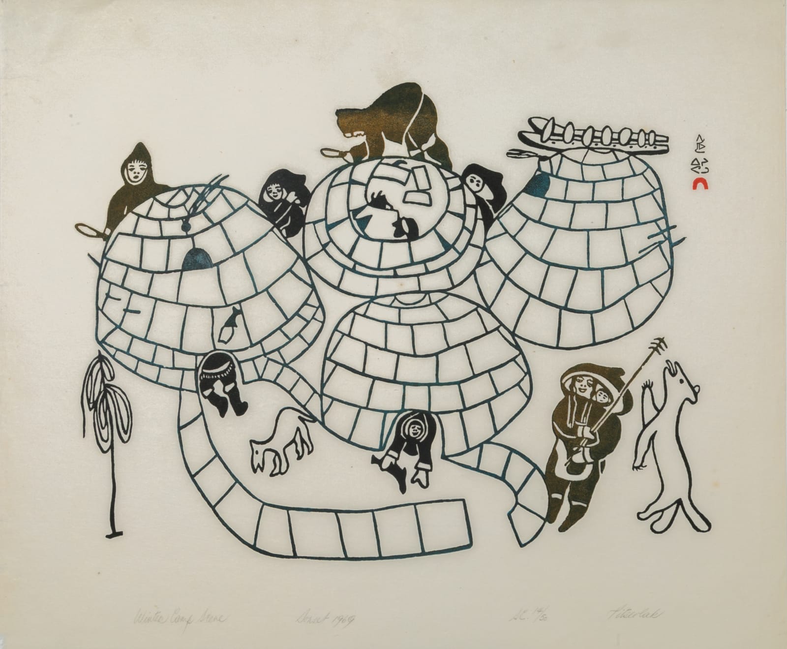 PITSEOLAK ASHOONA, R.C.A., O.C., (1904-1983) KINNGAIT (CAPE DORSET), Winter Camp Scene, 1969 #2