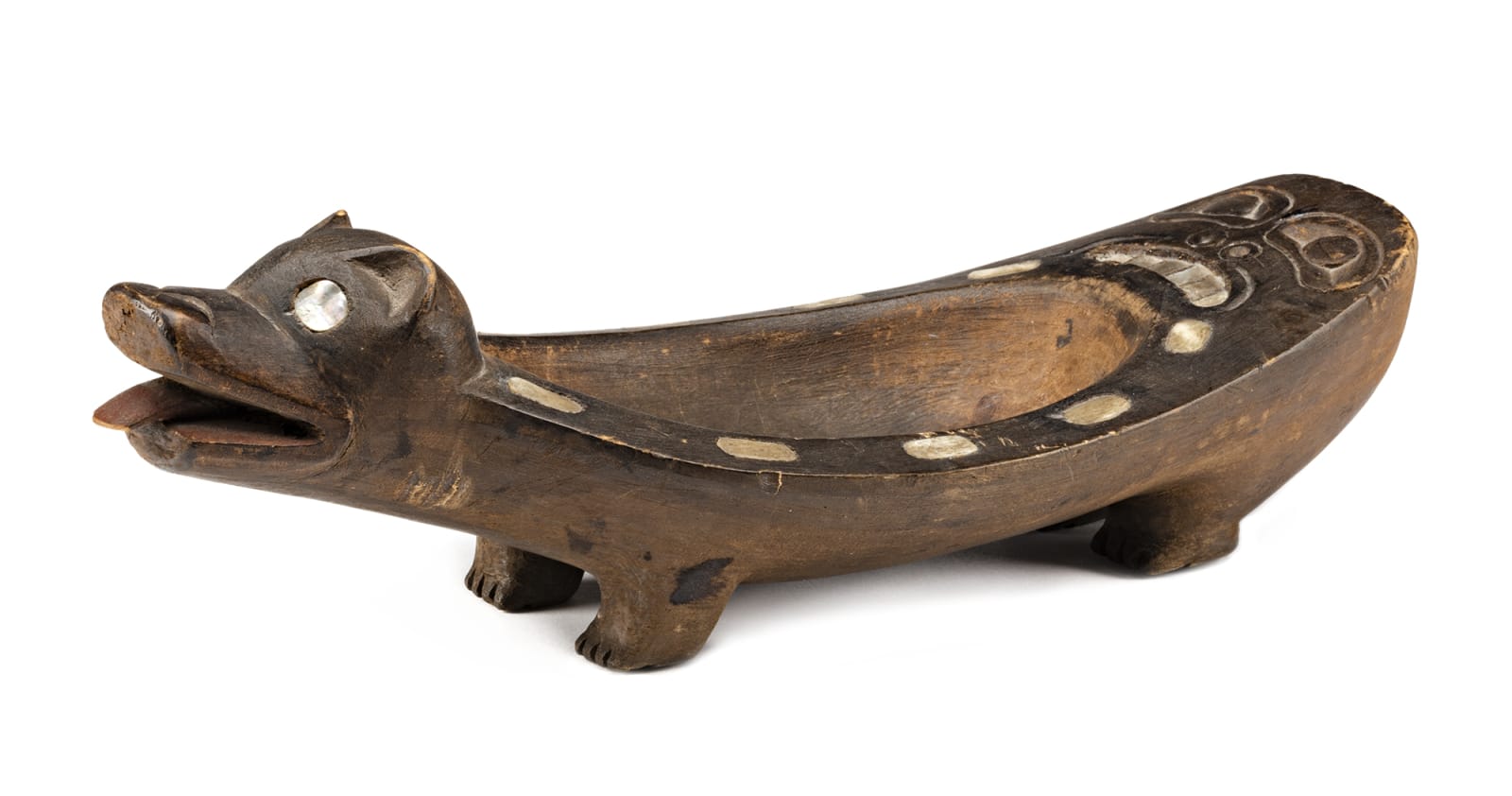 UNIDENTIFIED ARTIST, TLINGIT, SITKA, ALASKA, Bear Form Feast Bowl, c. 1890