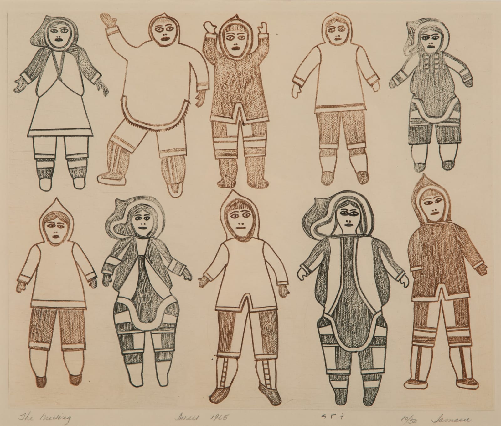 JAMASIE TEEVEE (1910-1985) KINNGAIT (CAPE DORSET), The Meeting, 1966 #10