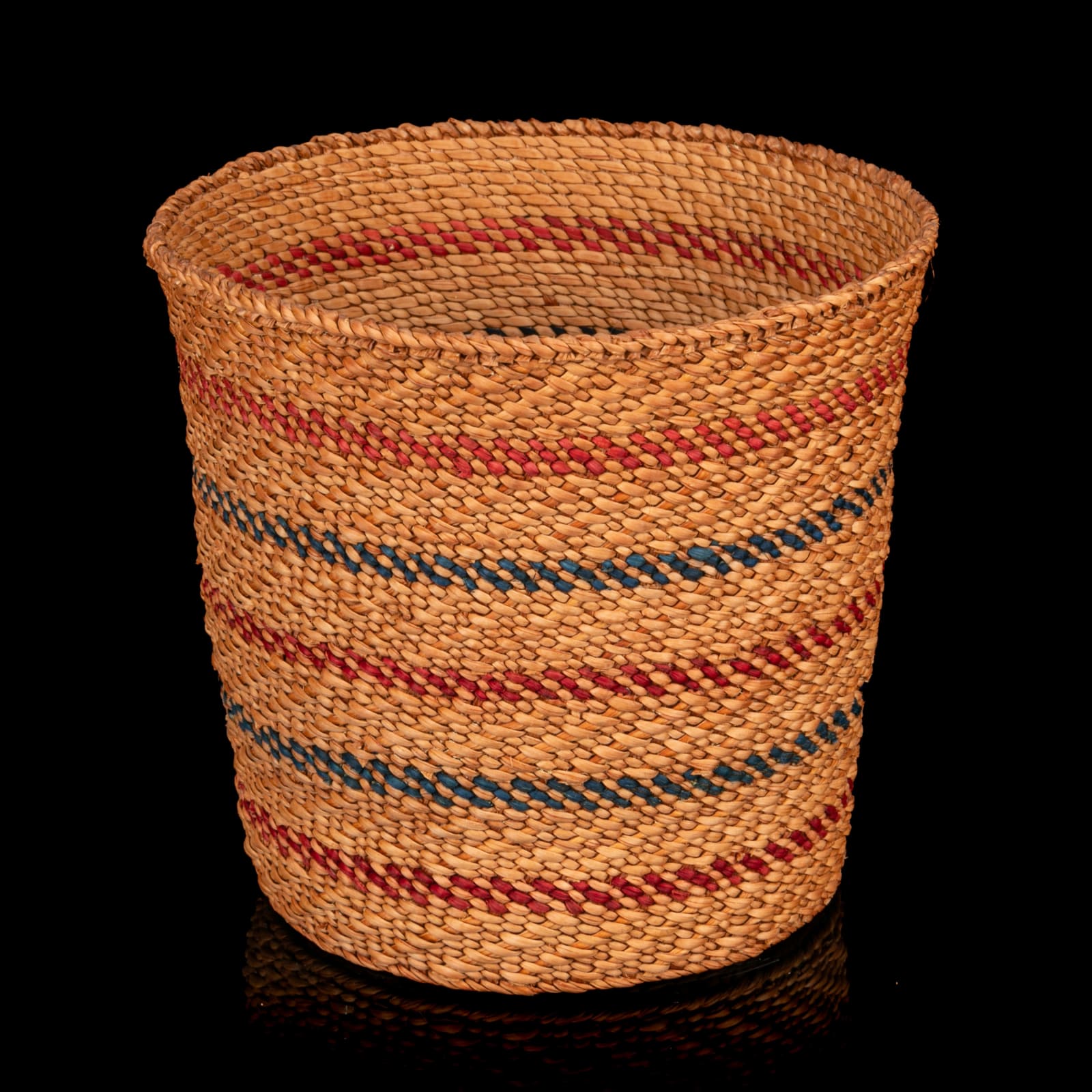 LISA TELFORD (1957-) HAIDA, KETCHIKAN, AK, Open Basket with Blue and Red Bands, 1990s / 2000s