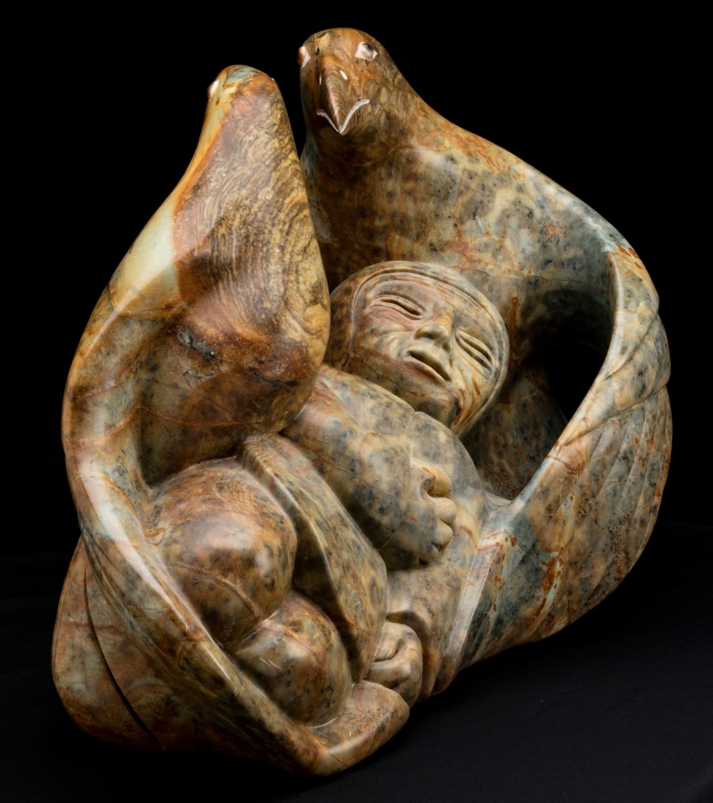 ABRAHAM ANGHIK RUBEN, O.C. (1951-) PAULATUK / SALT SPRING ISLAND, B.C, Figure Slumbering with Two Birds, 1990s