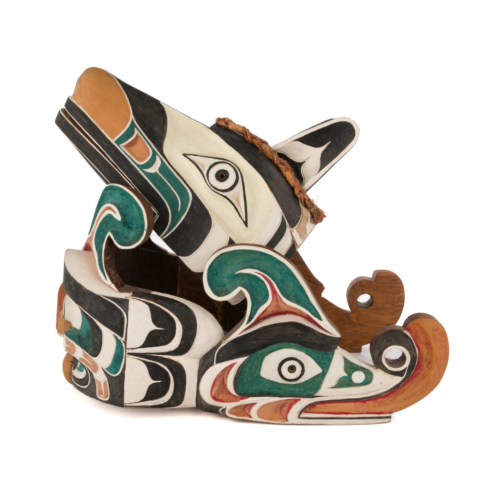 GEORGE BEE, KWAKWA̱KA̱ʼWAKW, Model Bentwood Hat of Sisiyutł (Sisiutl / Sea Serpent) with Wolf , mid-late 1980s