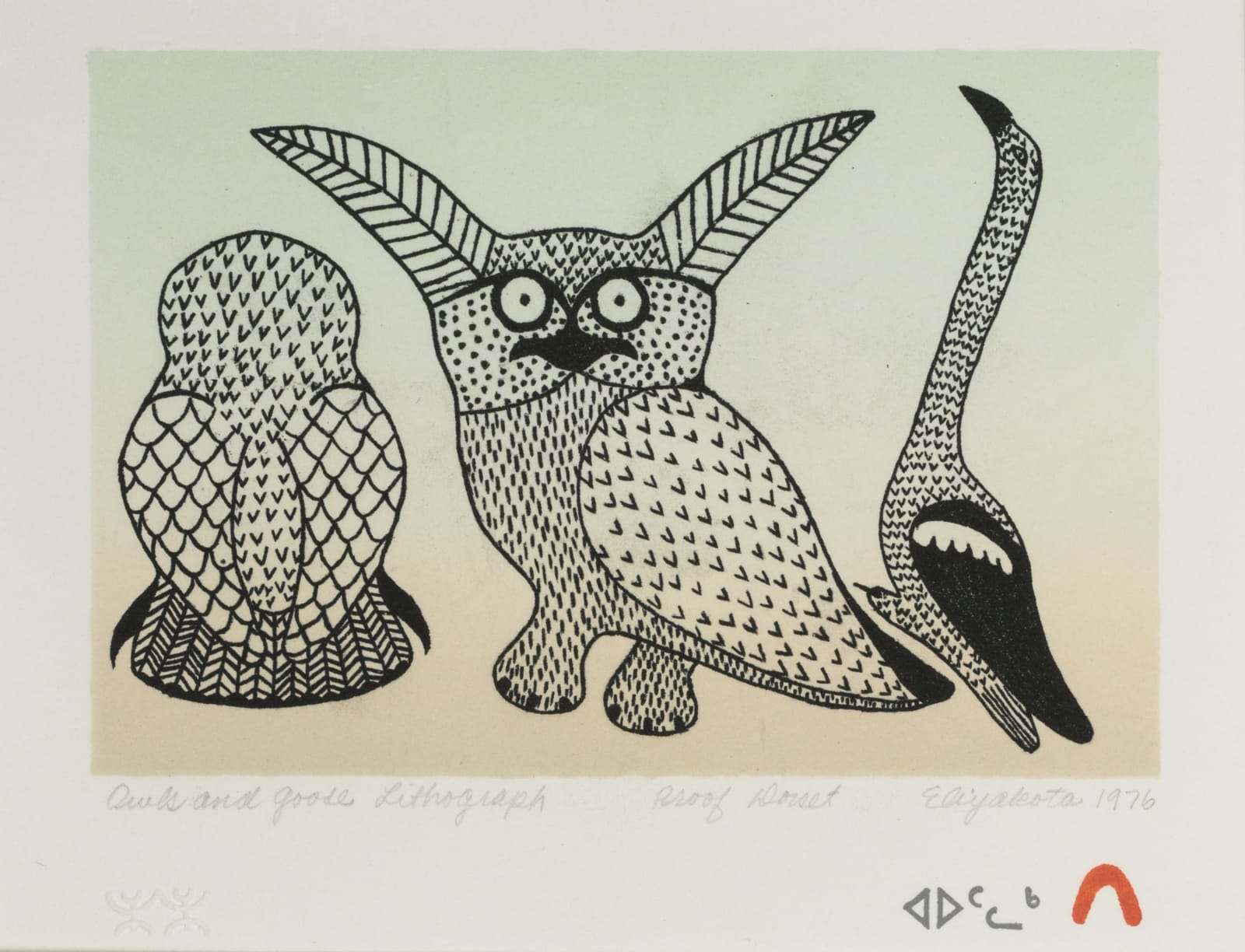 ELIYAKOTA SAMUALIE (1939-1987) KINNGAIT (CAPE DORSET), Owls and Goose, 1976 (Special Release)