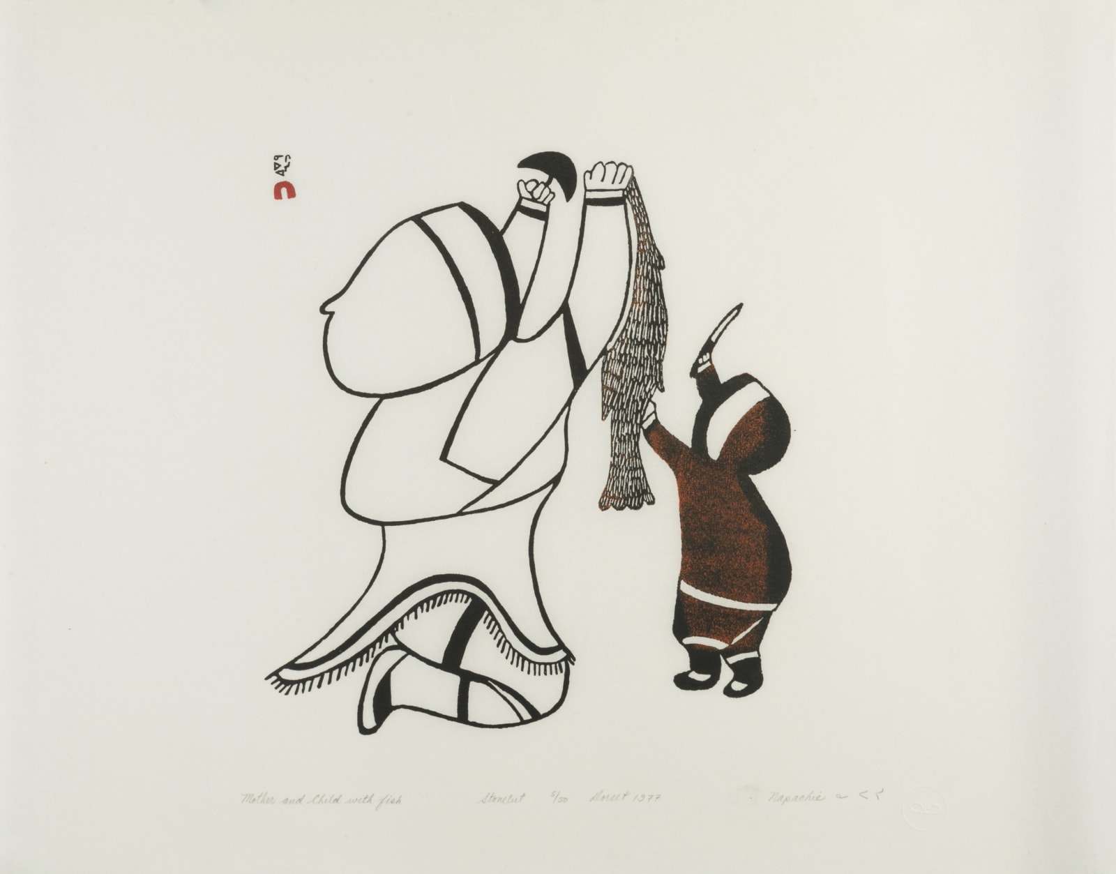 NAPACHIE POOTOOGOOK (1938 -2002) KINNGAIT (CAPE DORSET), Mother and Child with Fish, 1977 #40