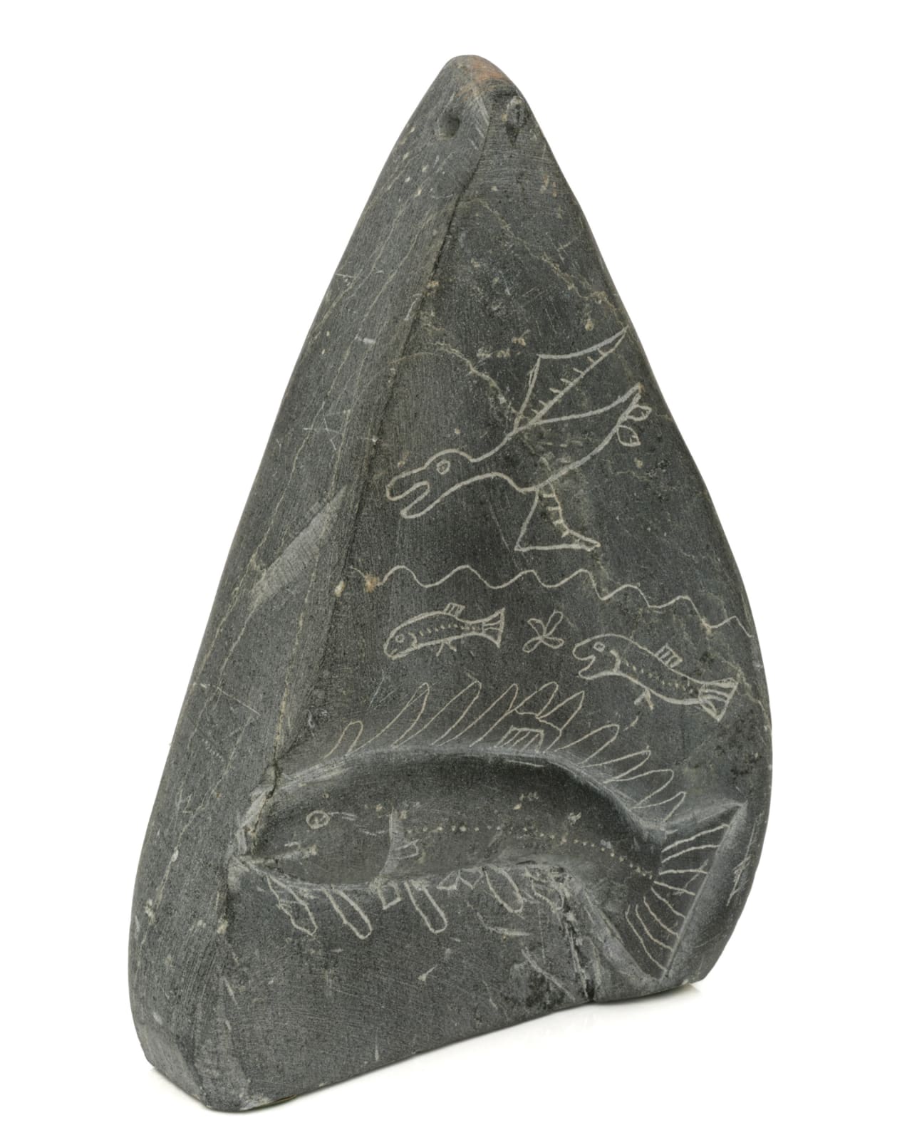 JOSIE PAMIUTU PAPIALUK (1918-1996) PUVIRNITUQ (POVUNGNITUK), Hooded Tattooed Face with Motifs of Arctic Animals and Dagger, c. 1970