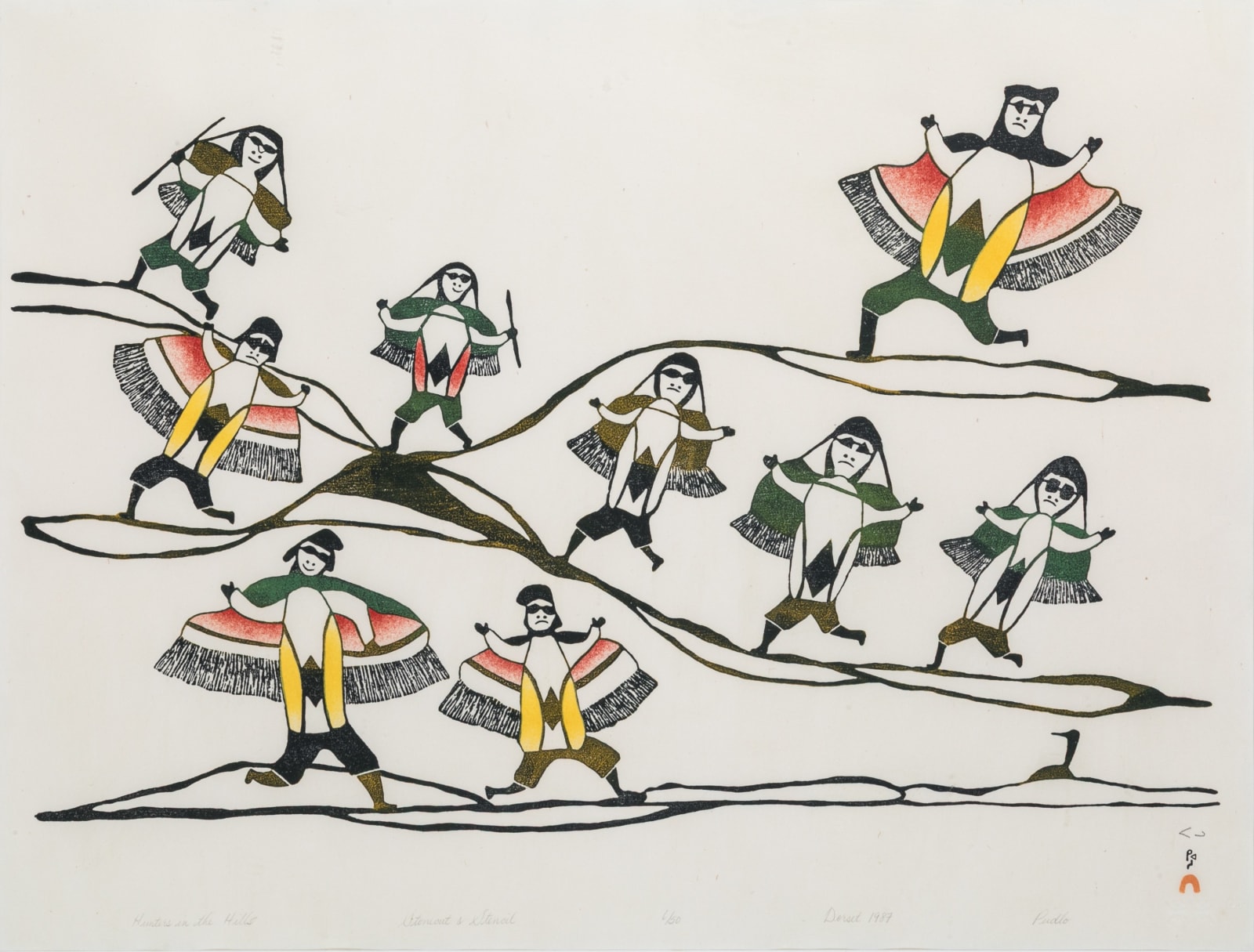 PUDLO PUDLAT (1916-1992) KINNGAIT (CAPE DORSET), Hunters in the Hills, 1987 #31