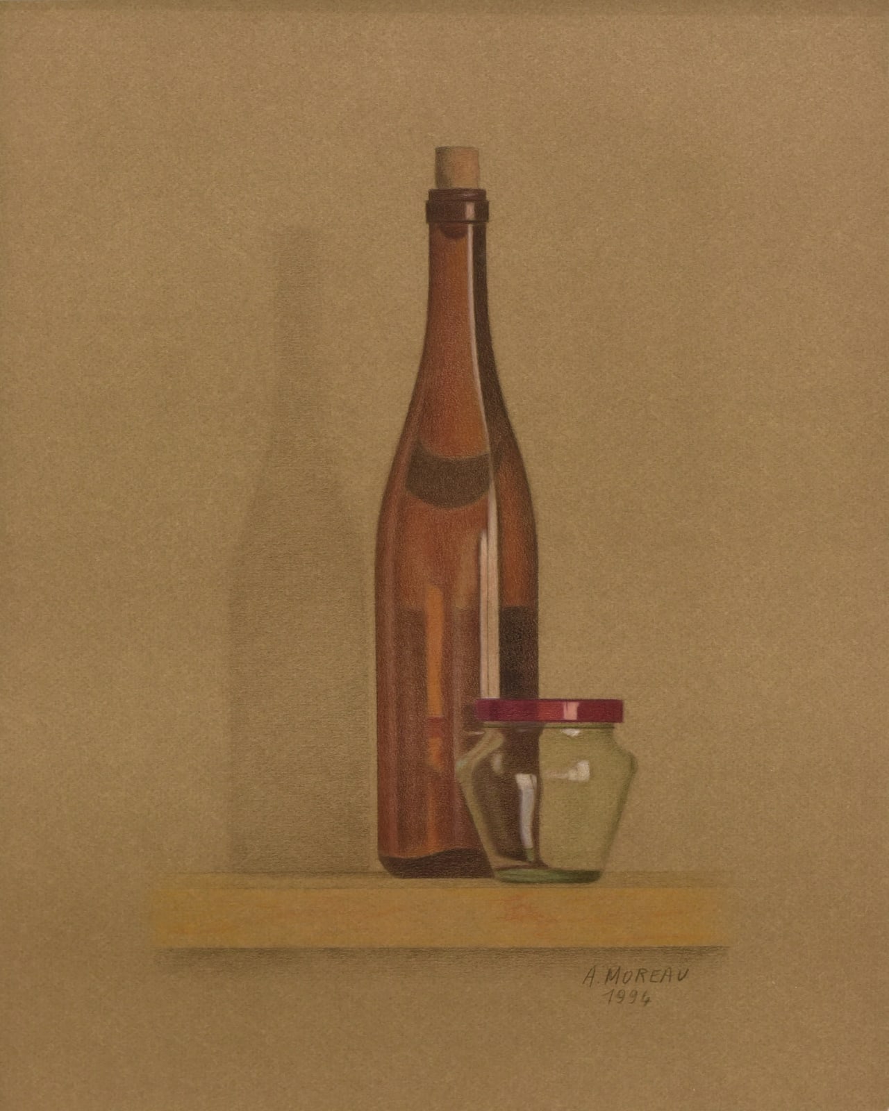 Aimée Moreau, 1. Bocal à couvercle rouge et bouteille, 1994