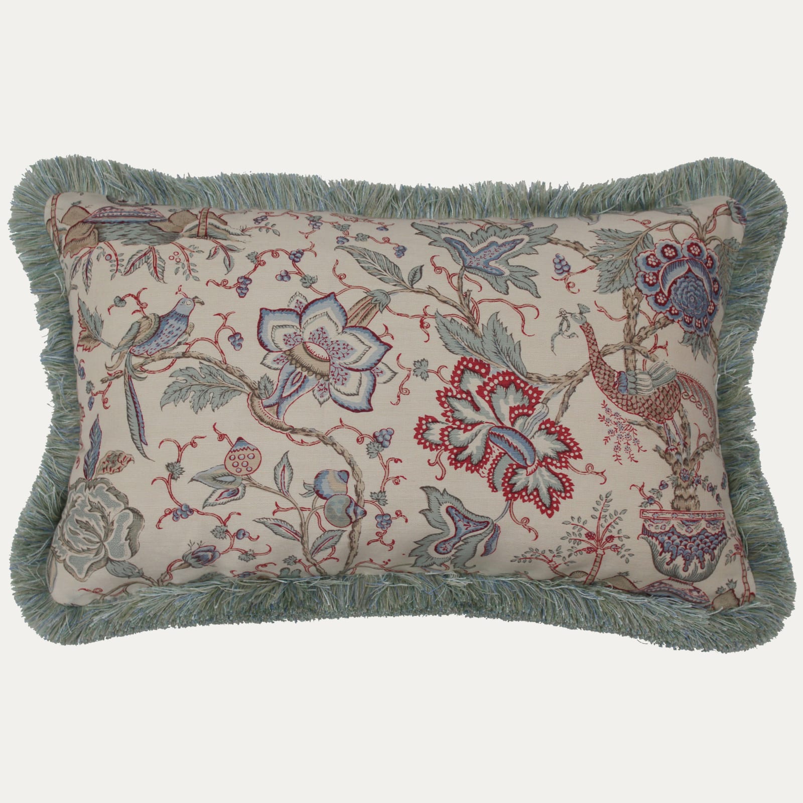 Bennison Trincomalee New Blue Red on Oyster Cushion