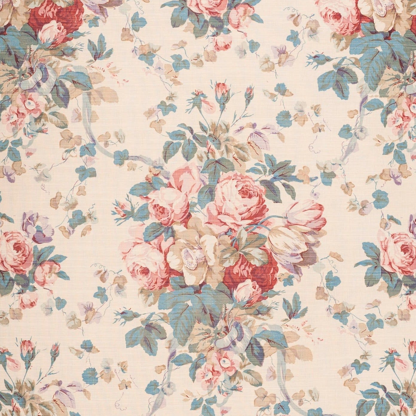 Roses Faded Blue On Beige