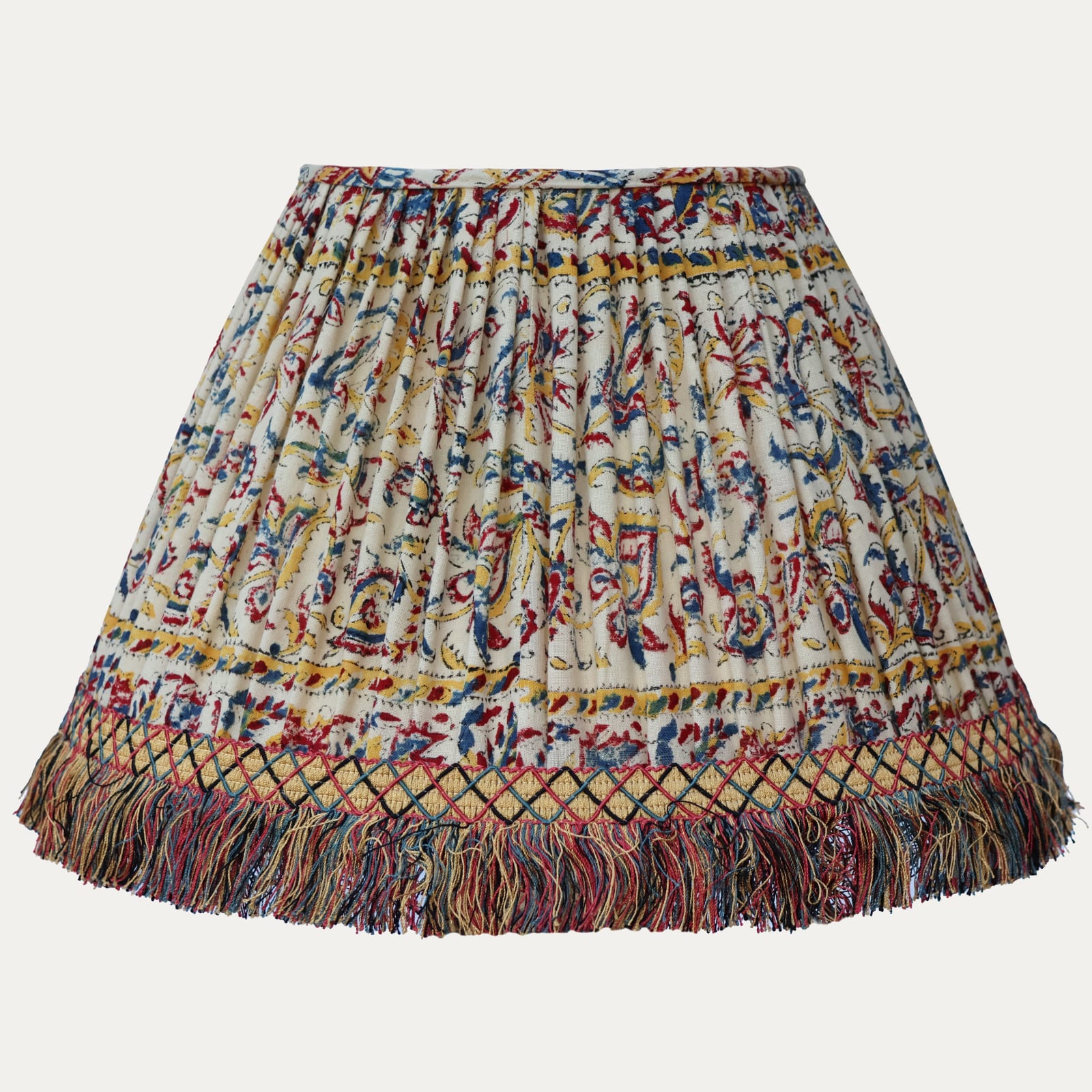 Wonderful Vintage Indian Block Print Lampshade with Bespoke Tassel Trim