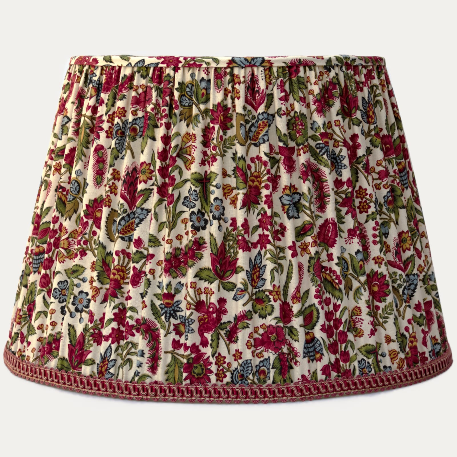 Pierre Frey Braquenie Petit Jouy Framboise Lampshade with Vintage Trim