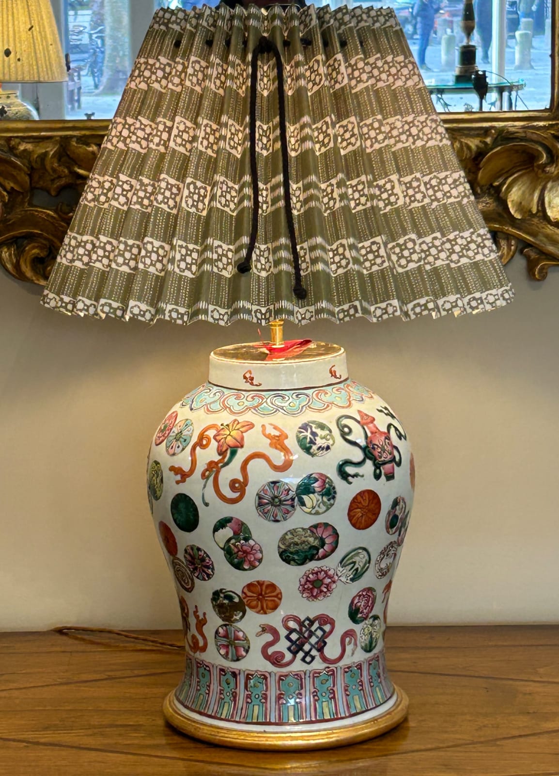 A mid-nineteenth century famille rose porcelain vase of good scale, mounted as a lamp
