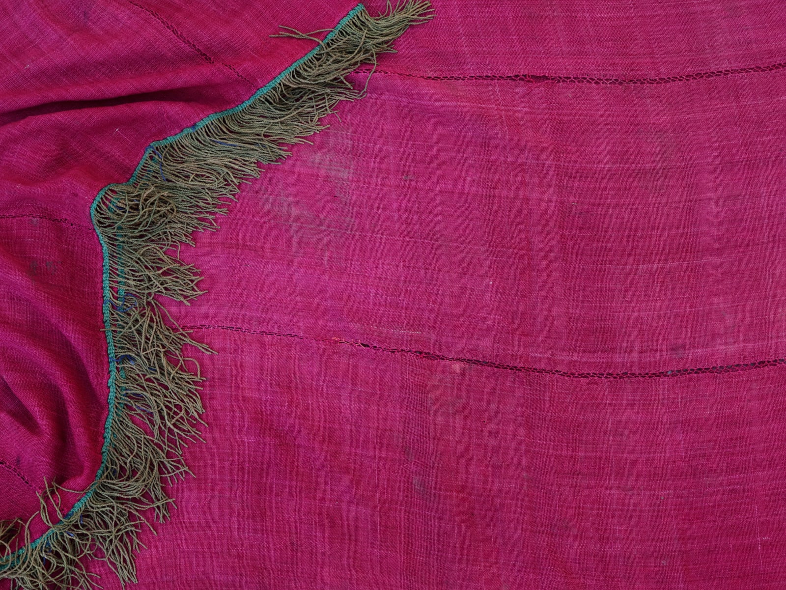 Uzbek Silk Purple Shawl with Green Fringe