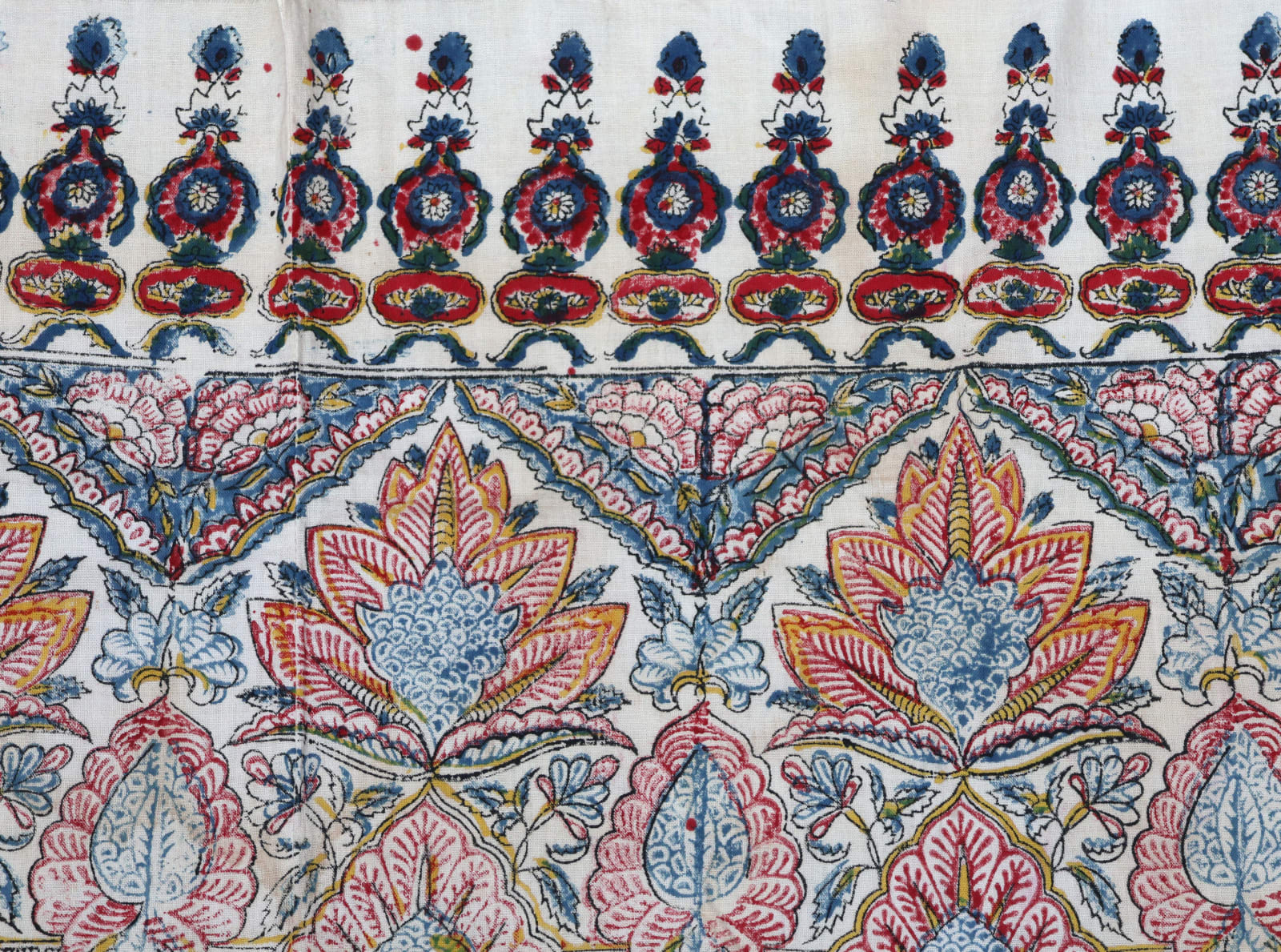 Vintage Indian Hand Block Printed Kalamkari Style Selvedge Border