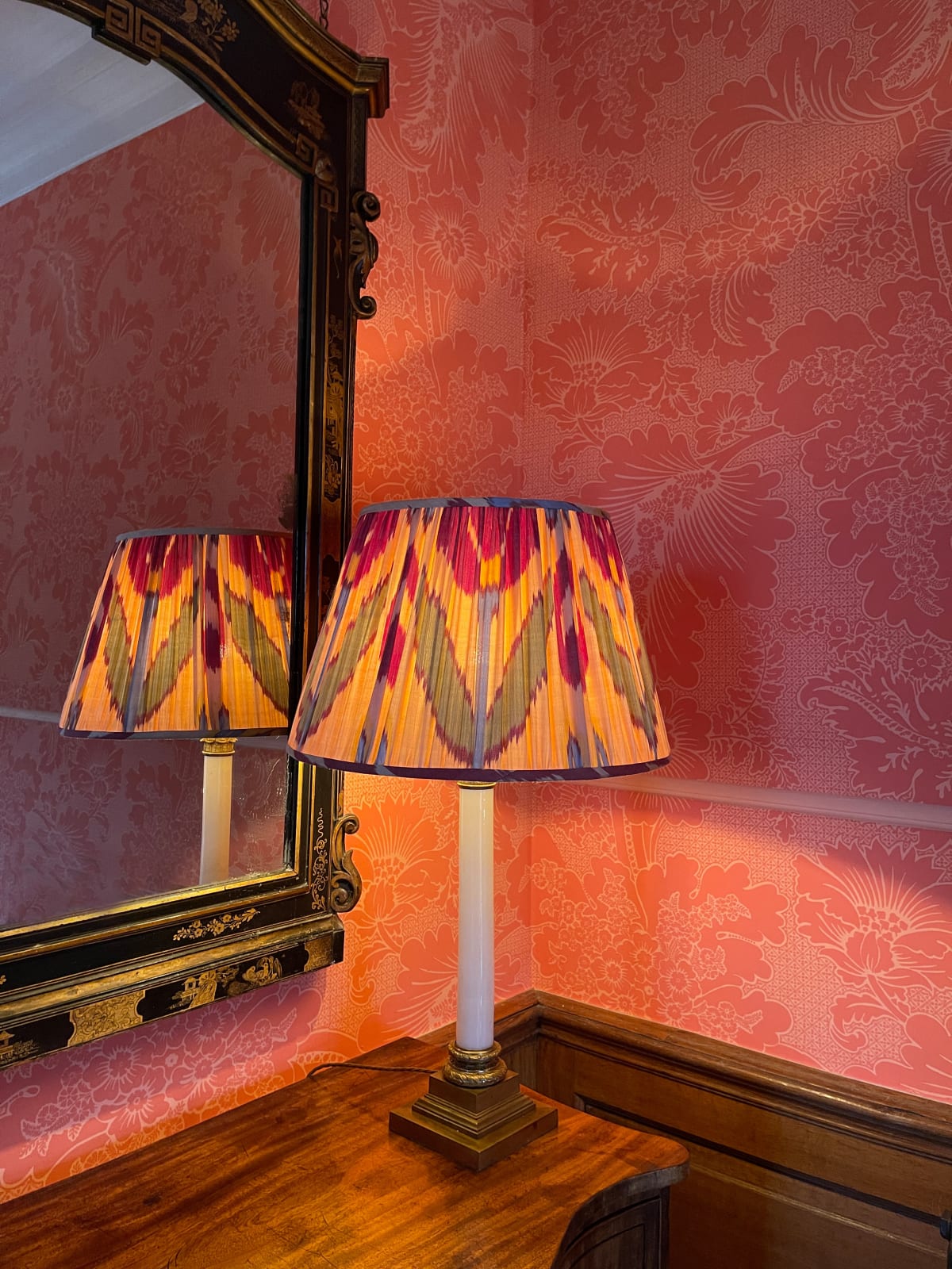 Striking Silk and Cotton Ikat French Drum Lampshade